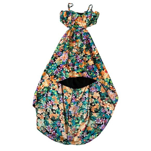 Material Girl High-Low Floral Dress Adjustable Straps Multicolor Large - Picture 1 of 12